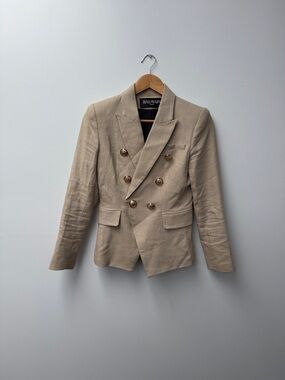 Balmain Natural Beige Double-Breasted Blazer with Gold Buttons